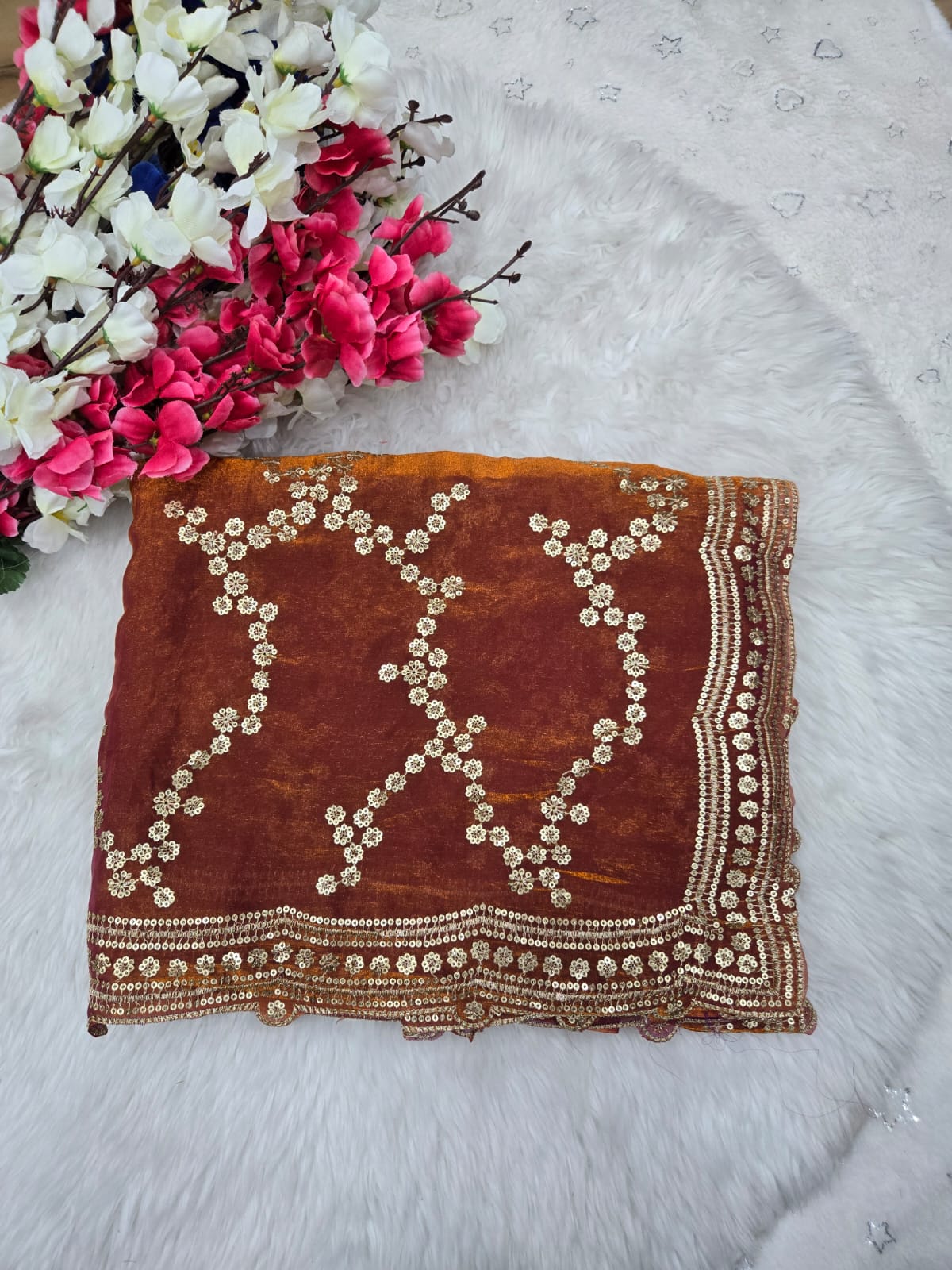 Glamorous Space Silk Sequins Designer Saree