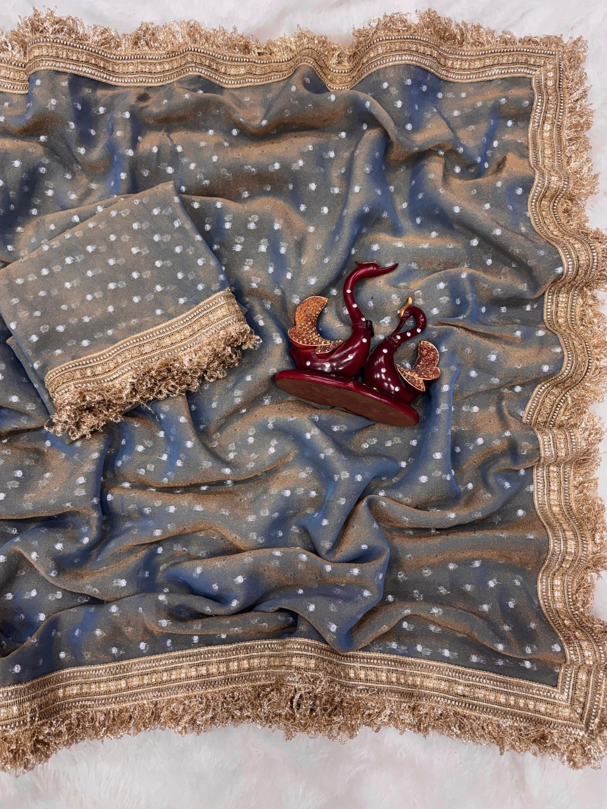 Elegant Moss Silk Jacquard Butti Designer Saree