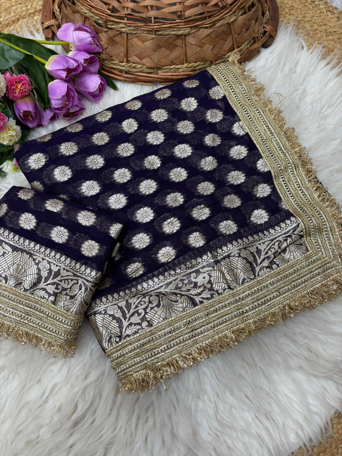 Premium Soft Viscose Georgette Saree With Elegant Lace Border
