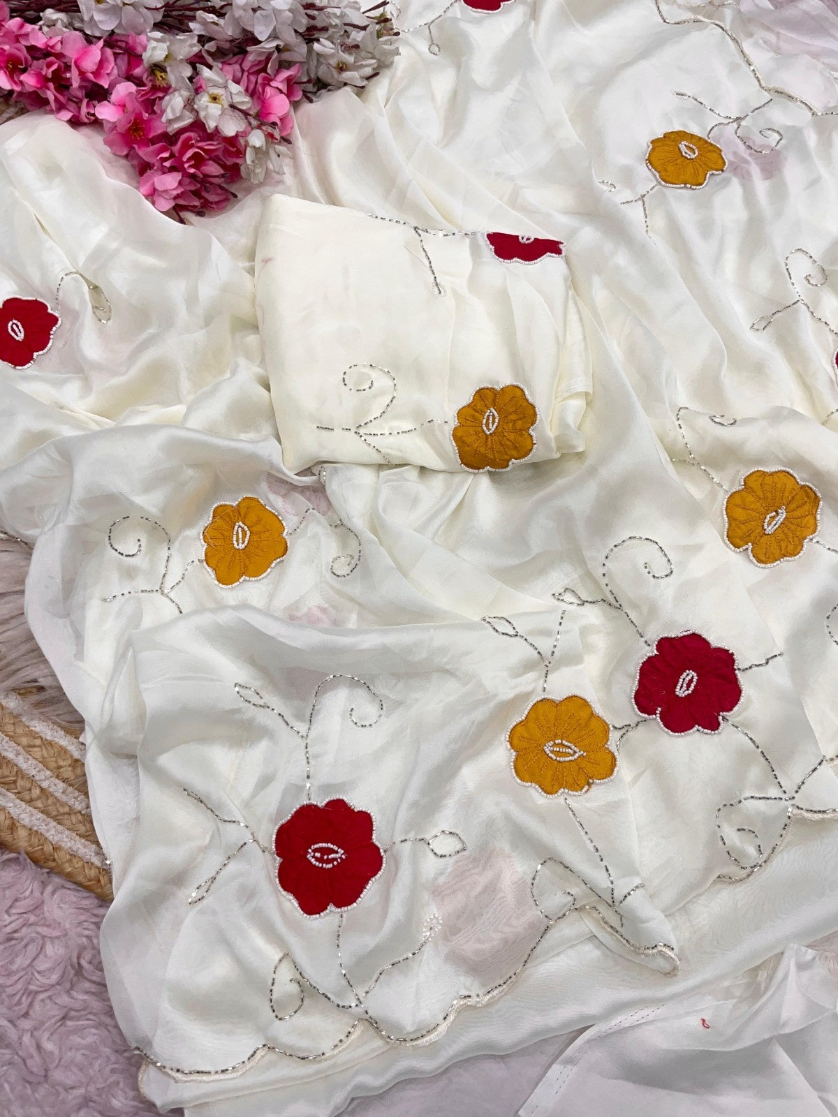Premium Rangoli Silk Saree with Matching Handworked Blouse
