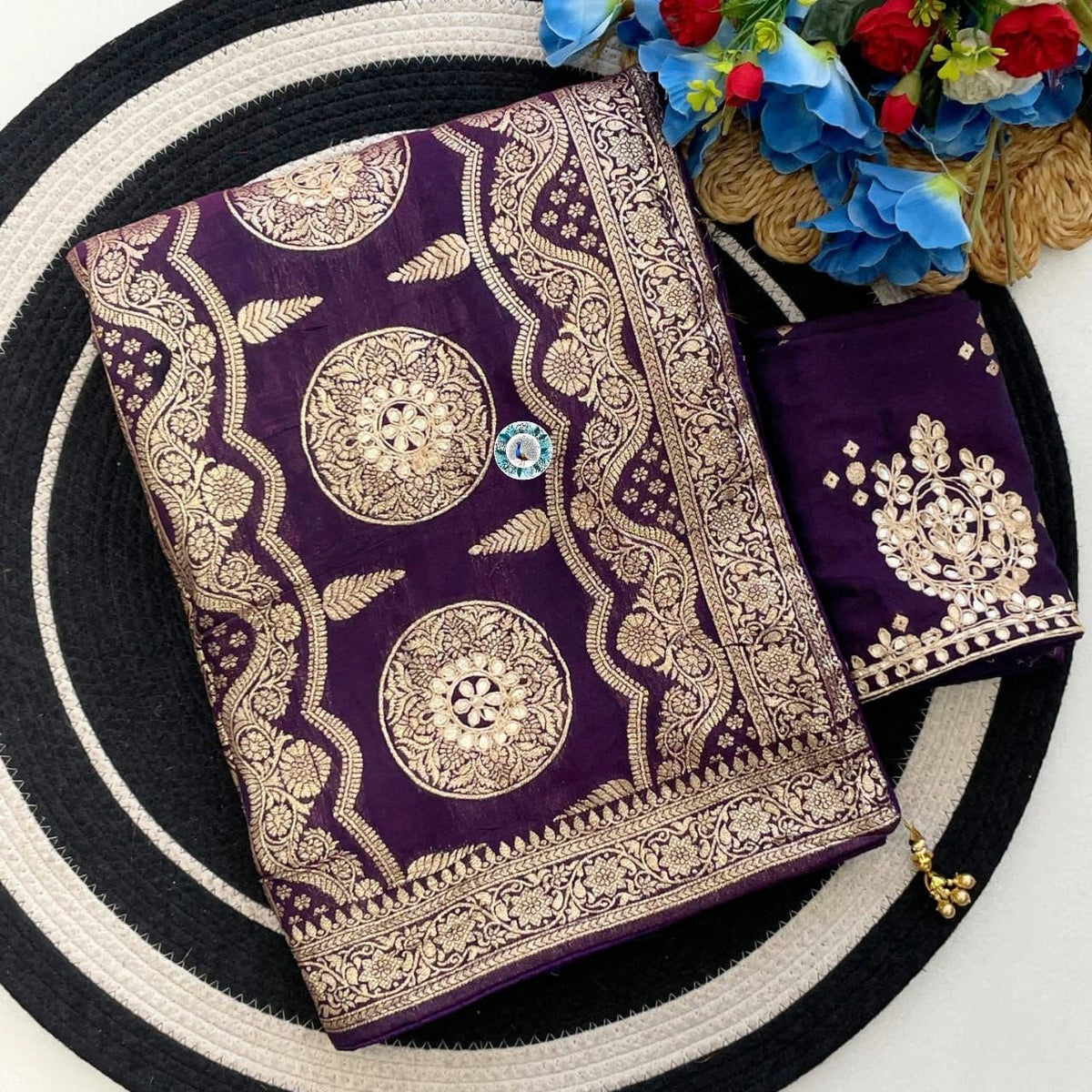 💕 Premium Dola Viscose Saree with Jaipuri Gotapatti Work