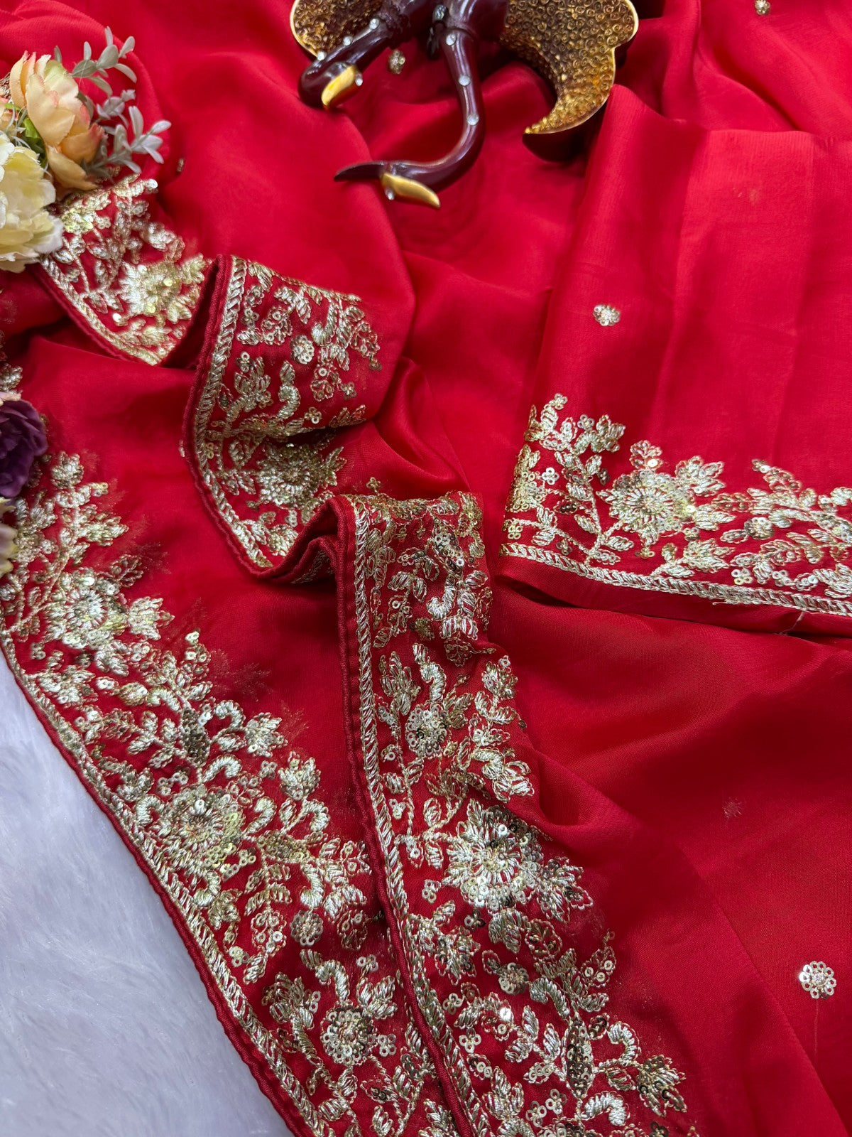 Karwa Chauth Special 🌹 Royal Red Rangoli Silk Saree Collection