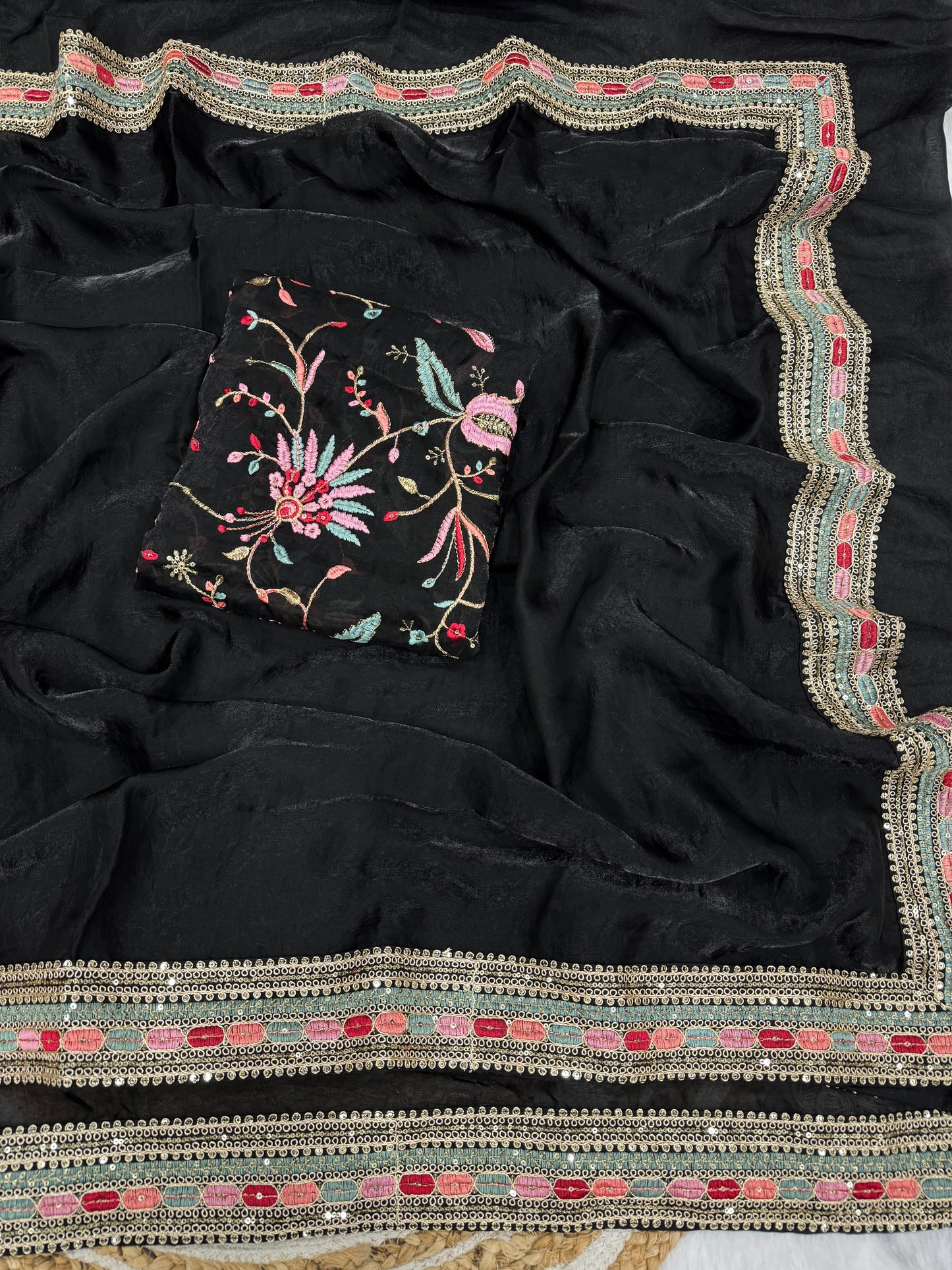 Beautiful Multicolour Sequins+ Embroidery Work Saree