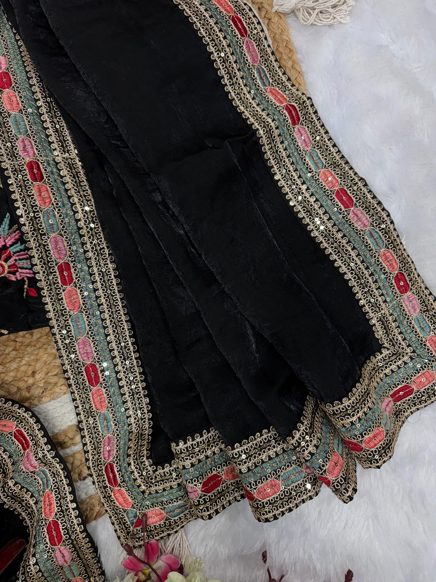 Beautiful Multicolour Sequins+ Embroidery Work Saree