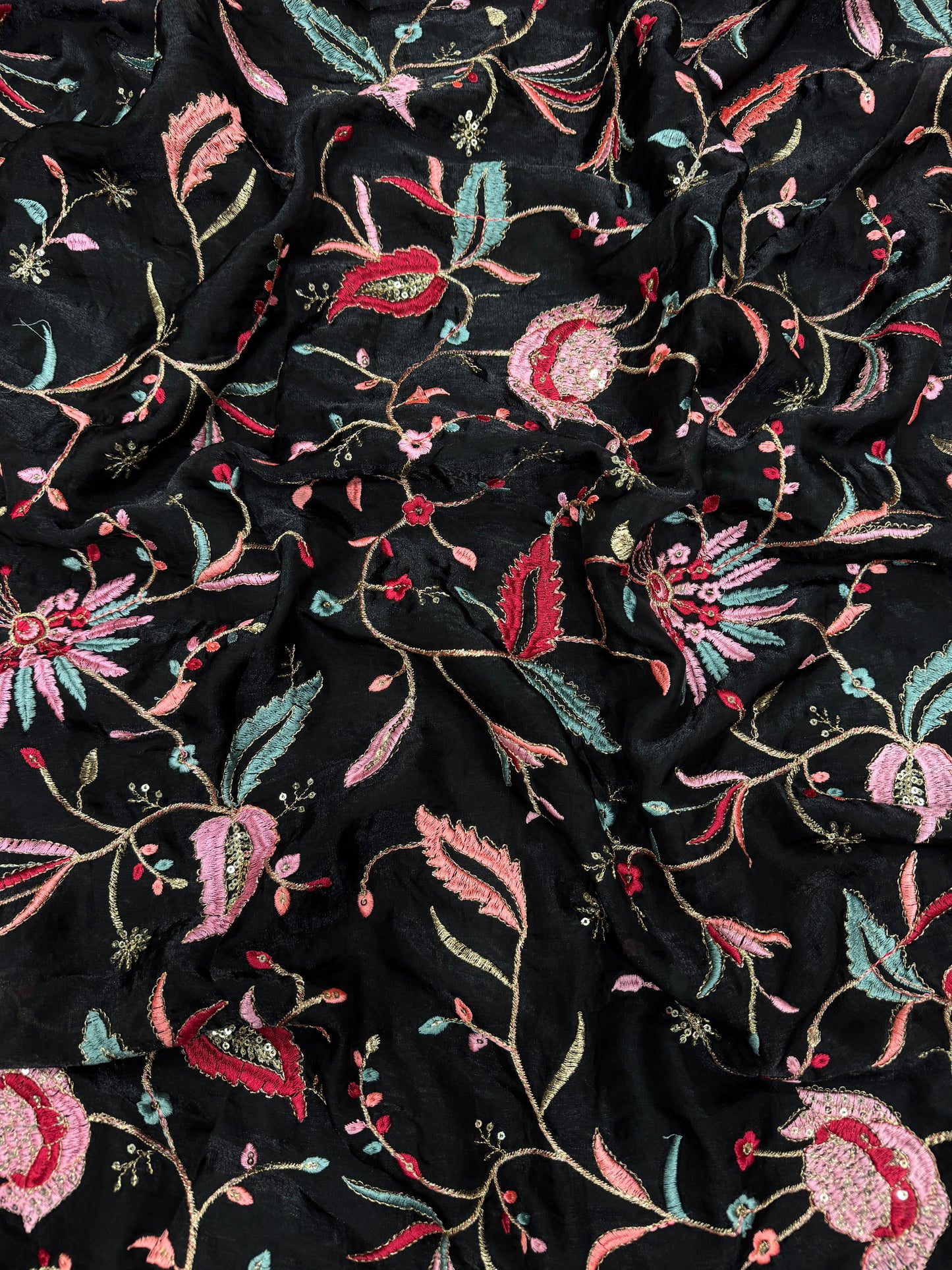 Beautiful Multicolour Sequins+ Embroidery Work Saree