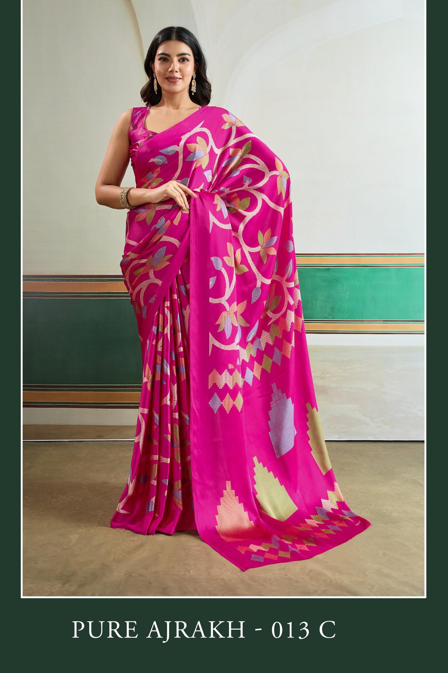 Premium Modal Satin Ajrakh Print Saree