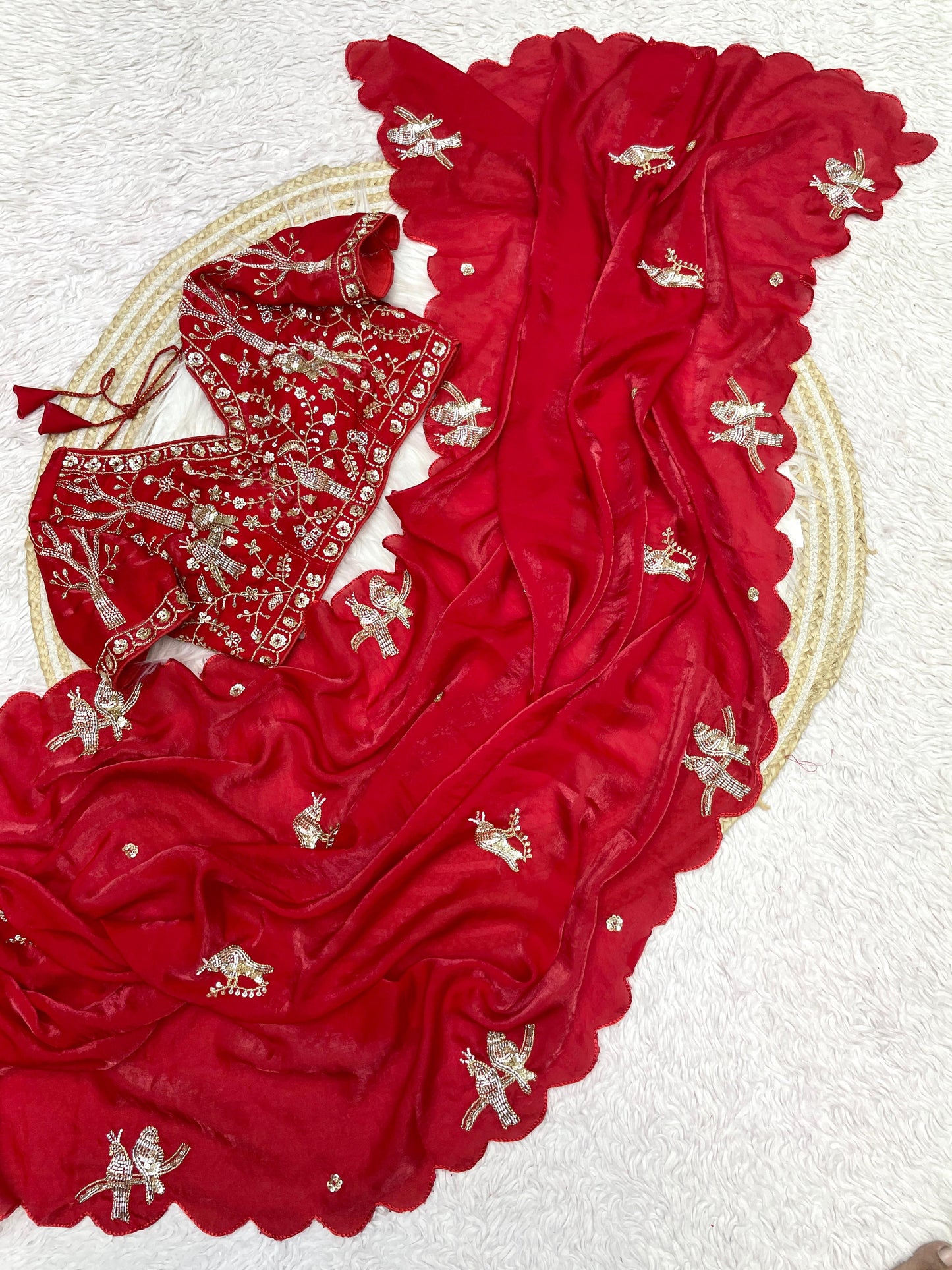 Premium Fandy Silk Saree with Heavy Beads Work