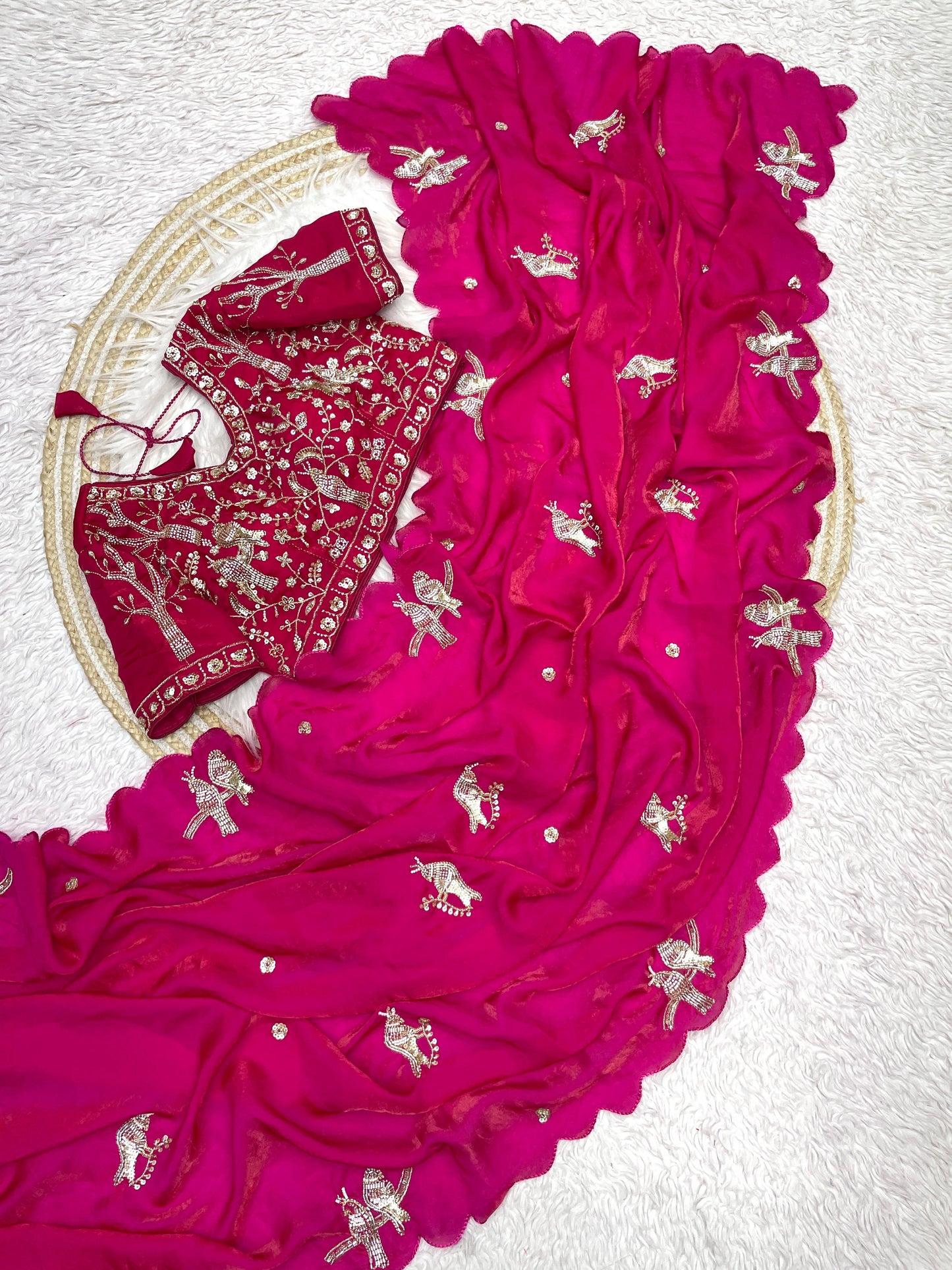 Premium Fandy Silk Saree with Heavy Beads Work
