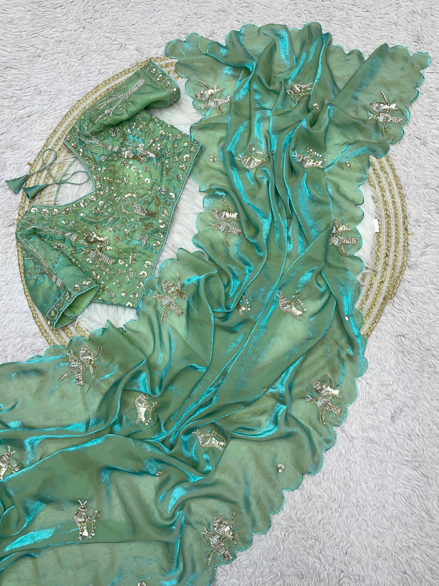 Premium Fandy Silk Saree with Heavy Beads Work