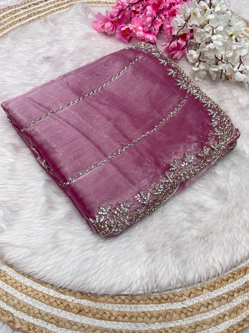 Premium Jimmy Choo Handcrafted Khatli Cut Dana Work Saree