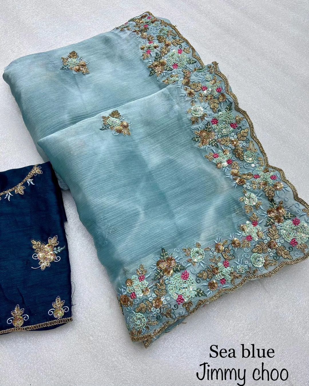 Premium Heavy Zimmy Chu Silk Saree with Embroidered C-Pallu