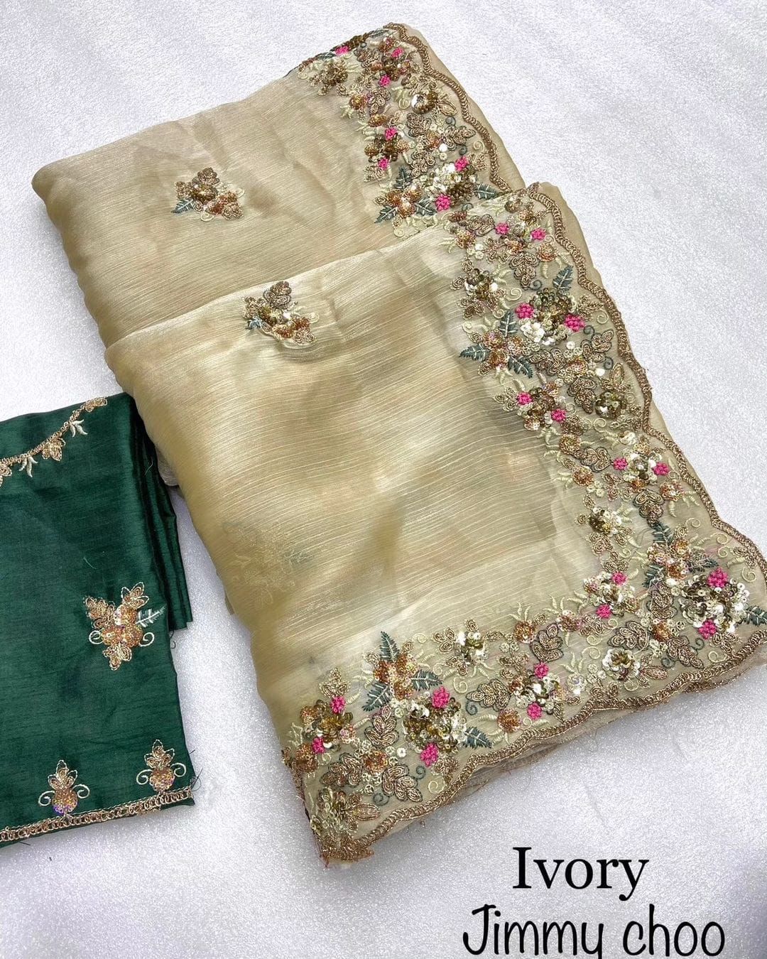 Premium Heavy Zimmy Chu Silk Saree with Embroidered C-Pallu