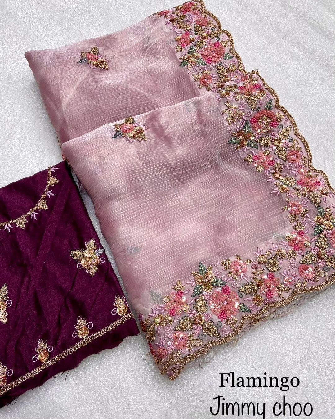Premium Heavy Zimmy Chu Silk Saree with Embroidered C-Pallu
