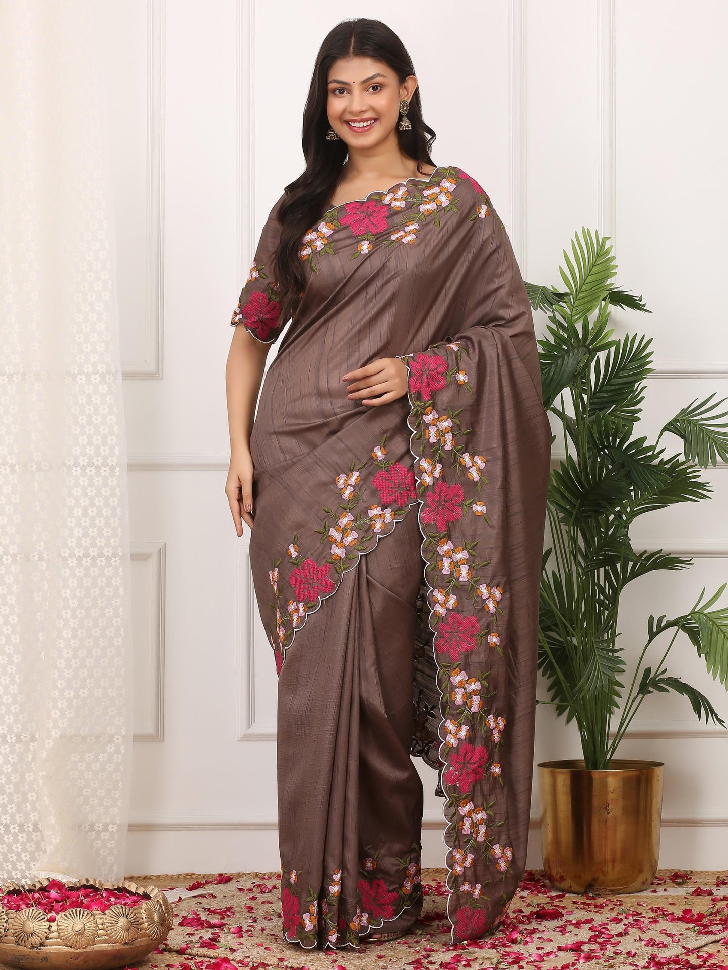 Premium Pure Manipuri Silk Saree with Multi-Color Thread Work