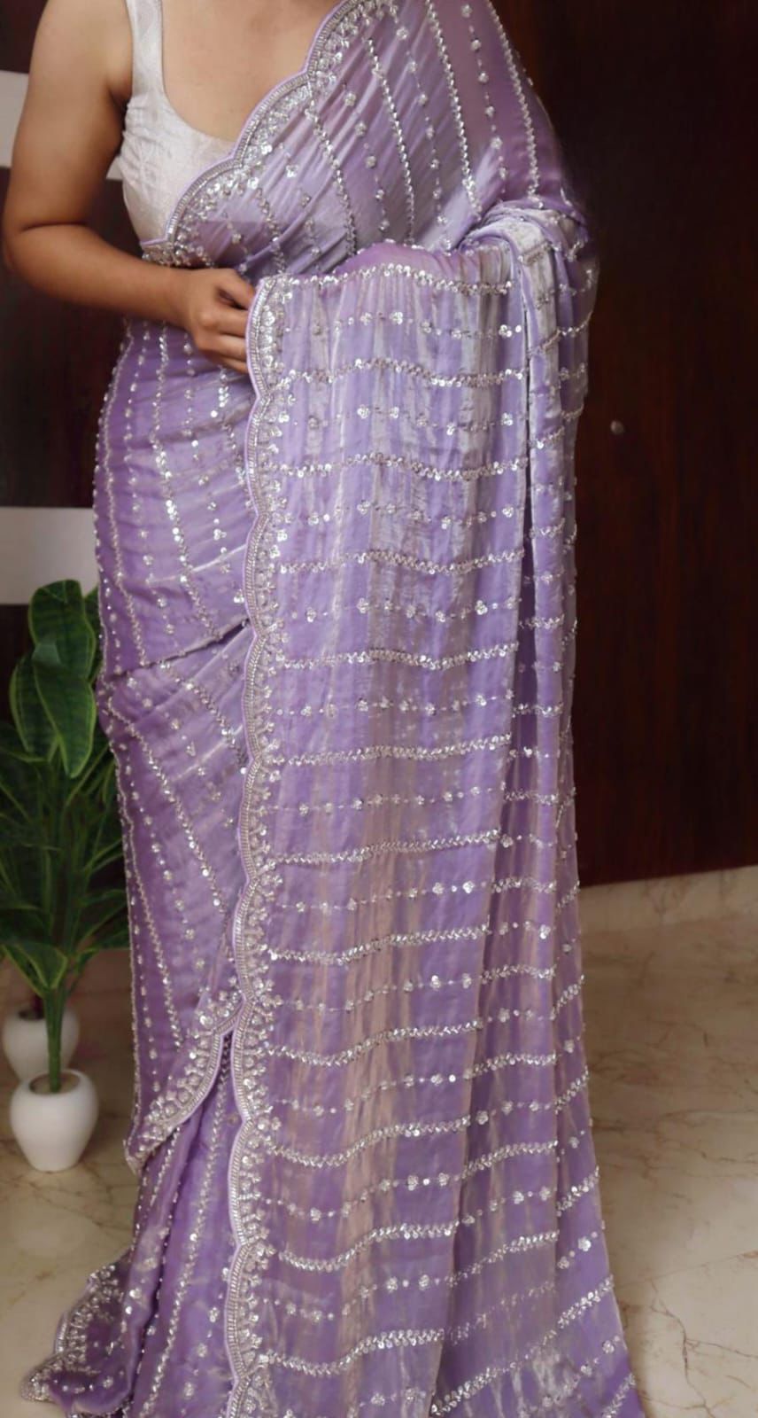 Premium Space Silk with Beads Work & Handwork Saree