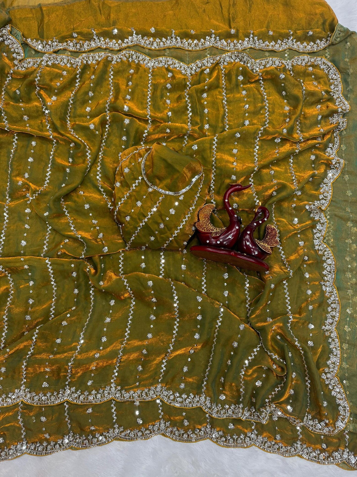 Premium Space Silk with Beads Work & Handwork Saree