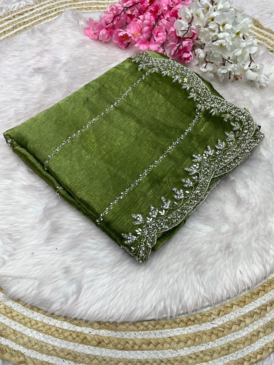 Premium Jimmy Choo Handcrafted Khatli Cut Dana Work Saree