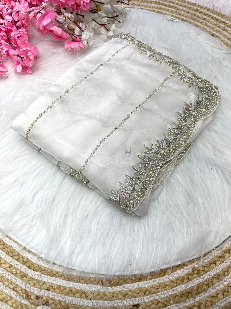 Premium Jimmy Choo Saree With Handcrafted Khatli Cut Dana Work