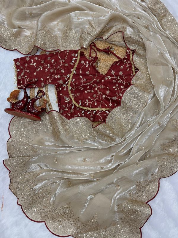 Soft Jimmy Choo Saree with Sequin & Zari Embroidery