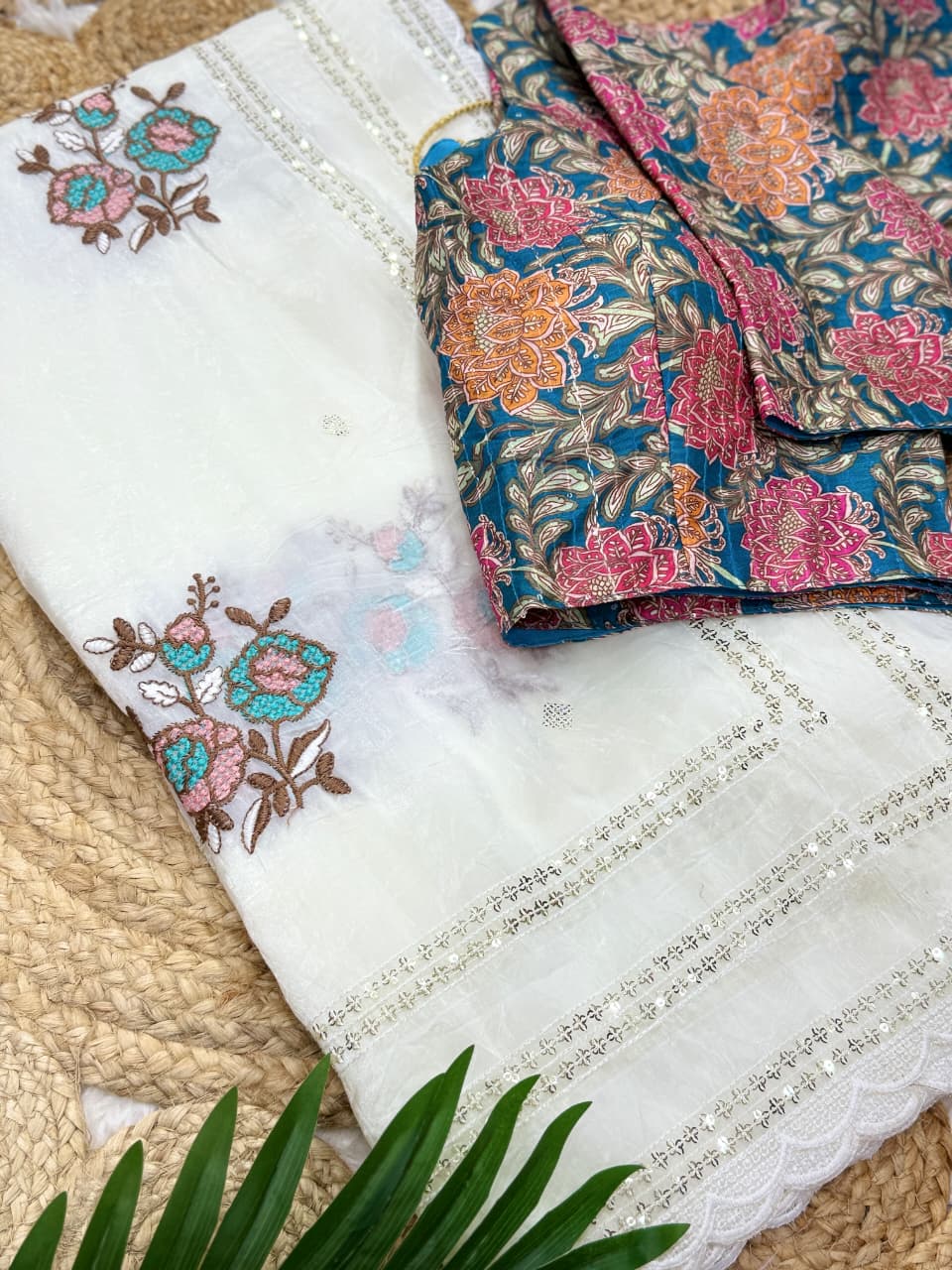 Premium Gold Crush Saree with Resham Embroidery & Sequins Work