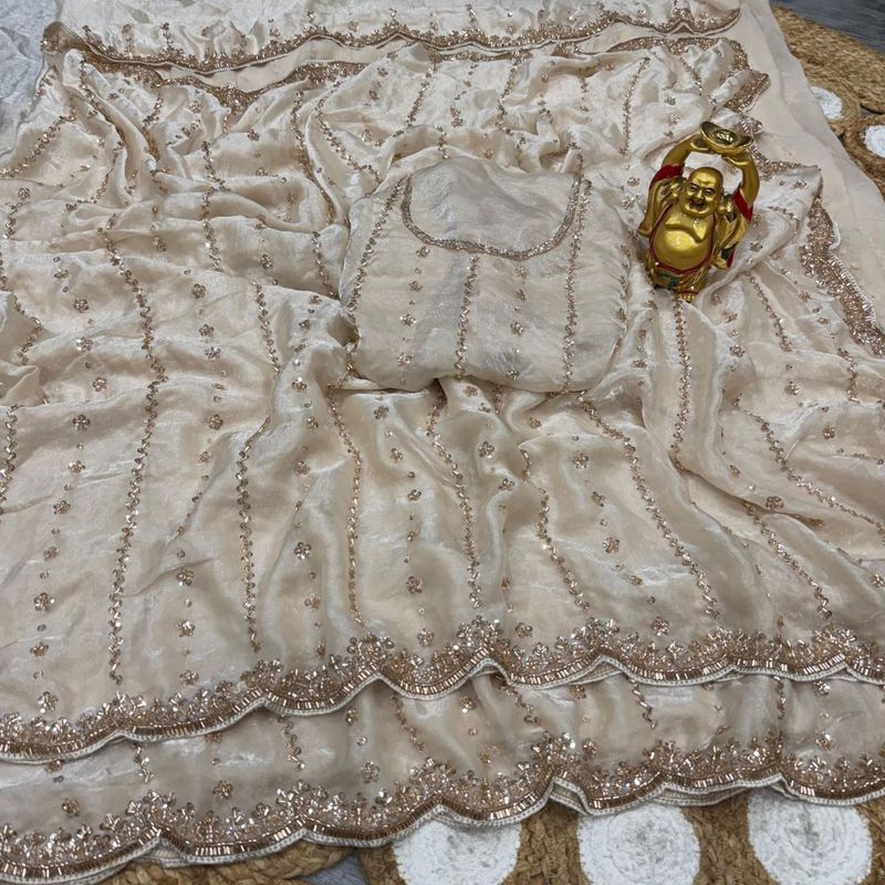 Luxurious Glam Handwork Saree Premium Space Silk with Beads Work