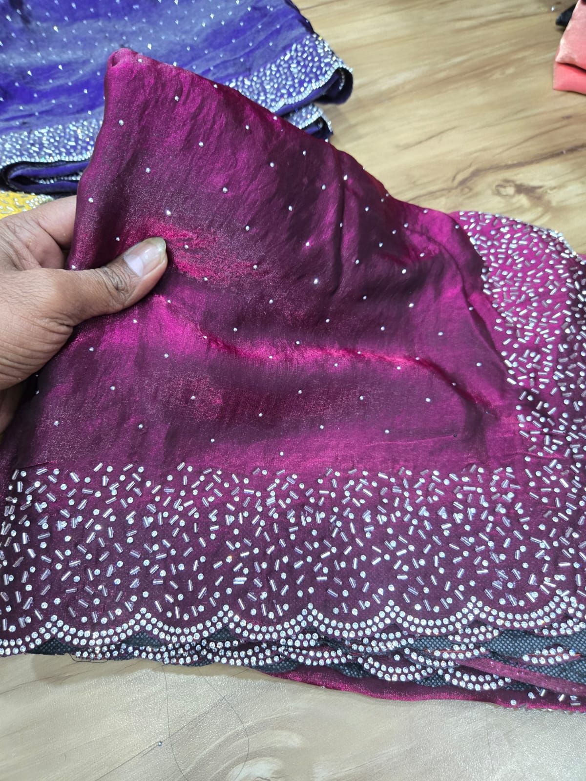 Pure Space Silk Saree with Original Jarkan Diamond Work