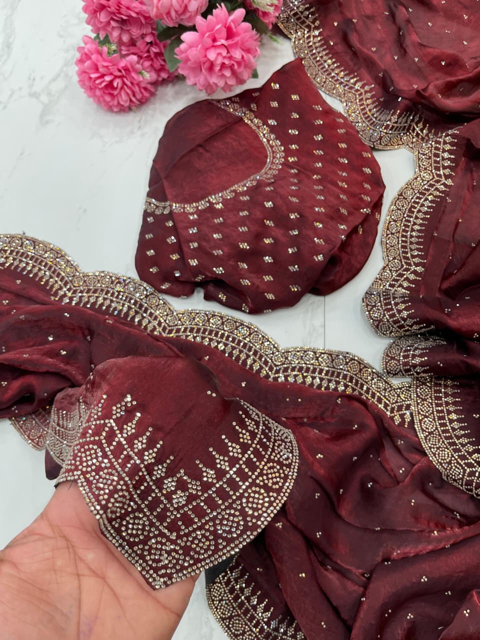 Pure Soft Fendy Satin Silk Saree with Heavy Hand Jharkhand Border