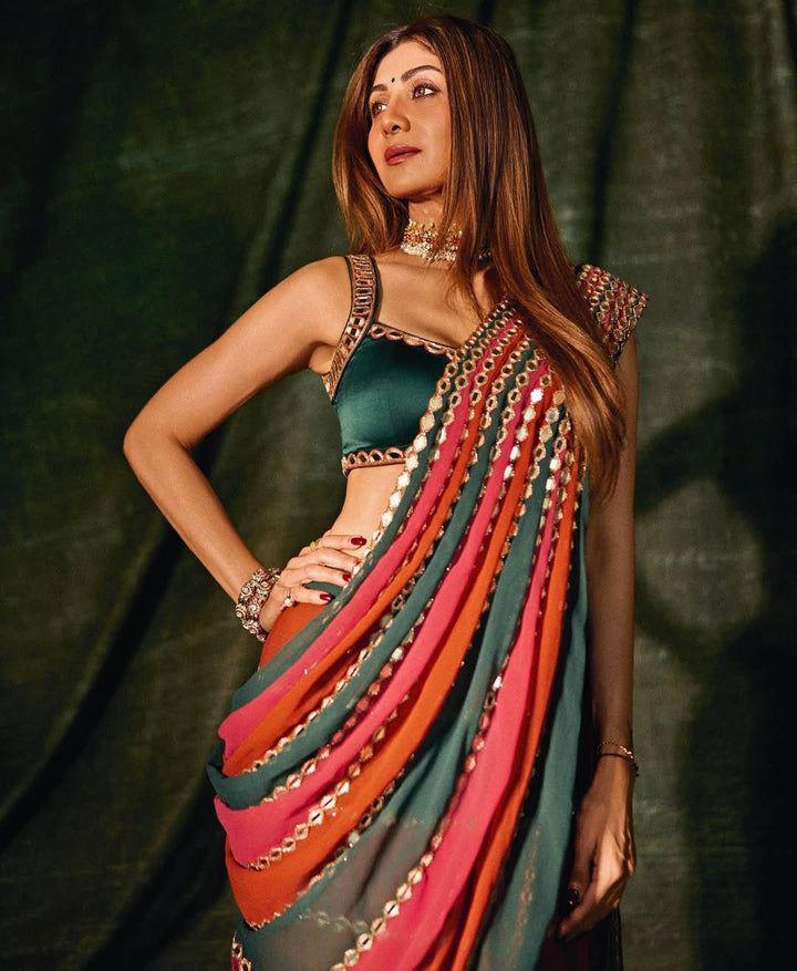 Bollywood Blockbuster Original Mirror Work Faux Georgette Saree