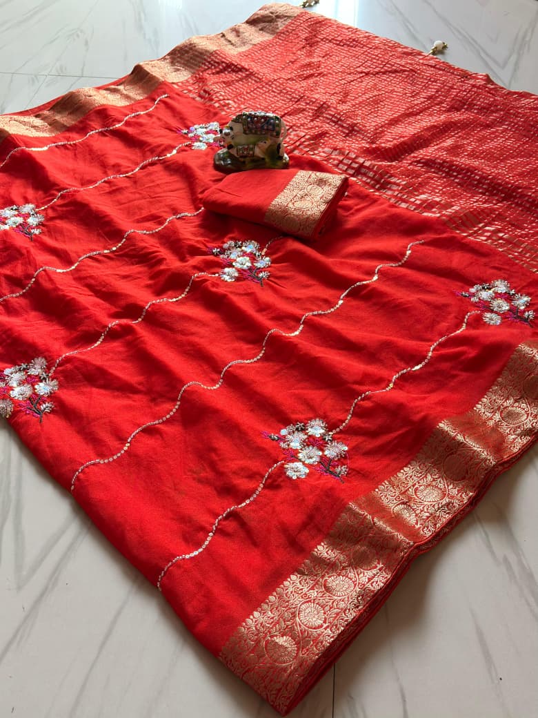 Luxury Shimmer Chiffon Saree with Jacquard Border & Kardana Handwork