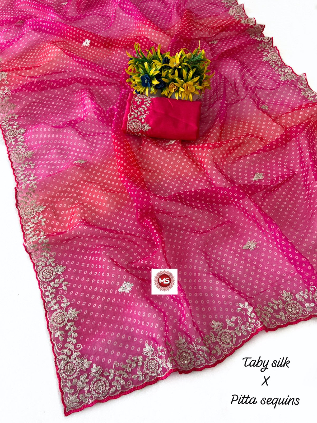 ✨ SPECIAL BANDHEJ PATTERN TABBY SILK SAREE WITH PITTA ZARI WORK