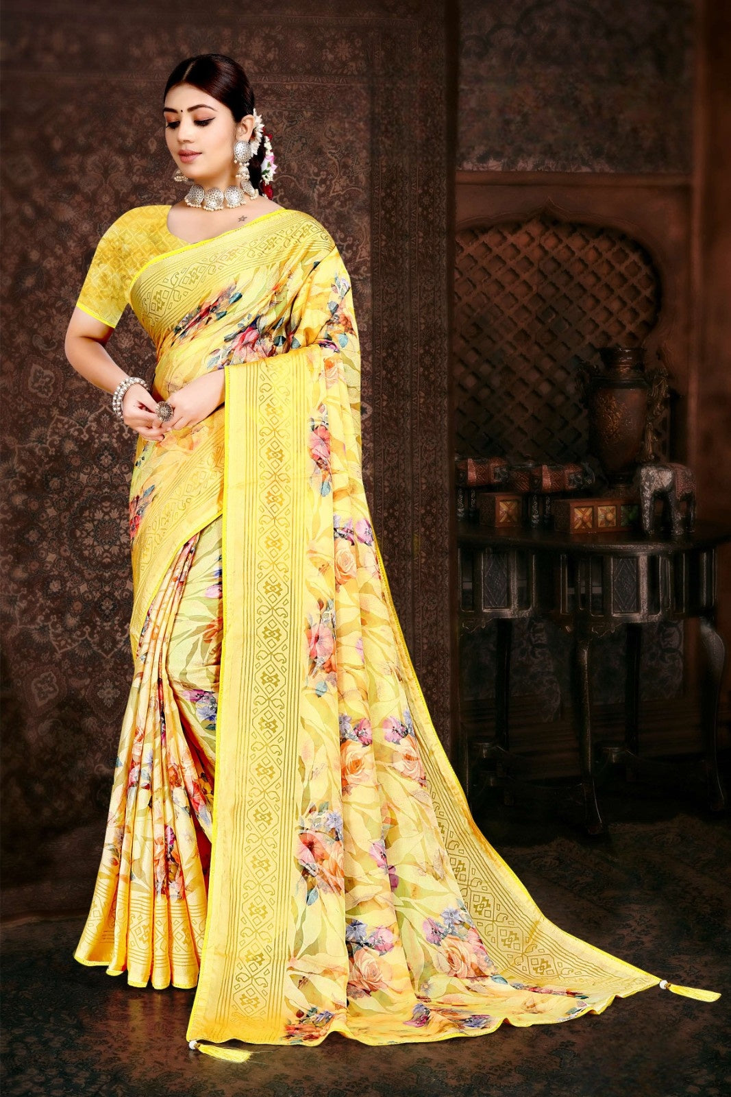 LUXURY VISCOSE BRASO PRINTED FABRIC SAREE