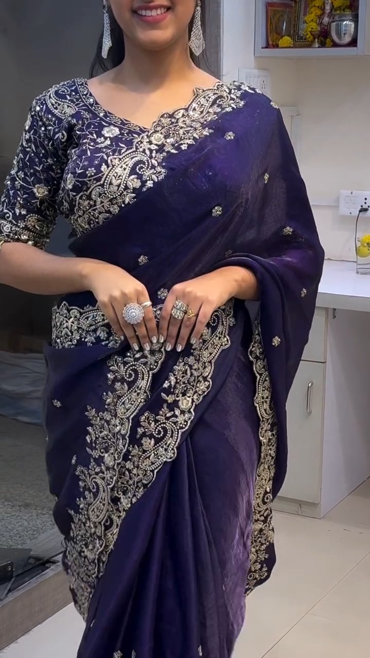 Luxe Fendy Satin Saree with 3mm Sequin Embroidery