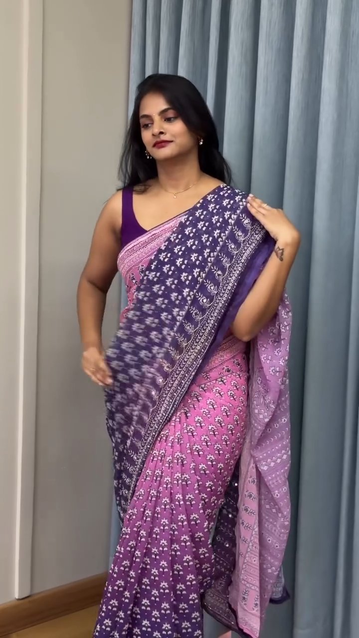 Shaded Celebrity Style Designer Georgette Saree with Mirror & Khatli Work