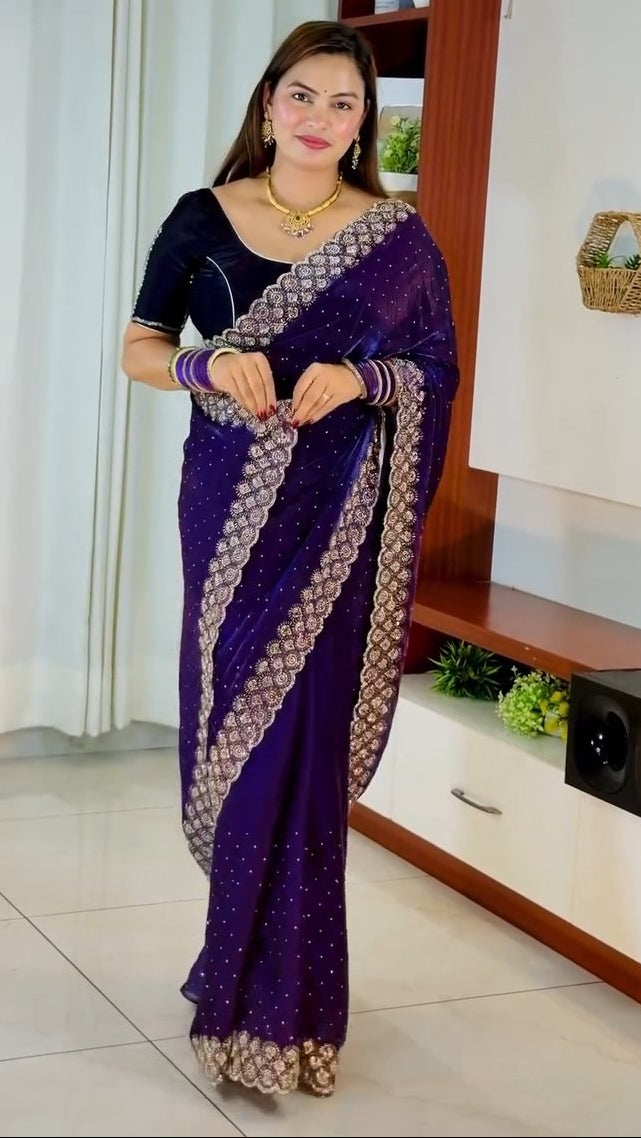 Space Silk Saree with Original Jarkhan Diamond Work