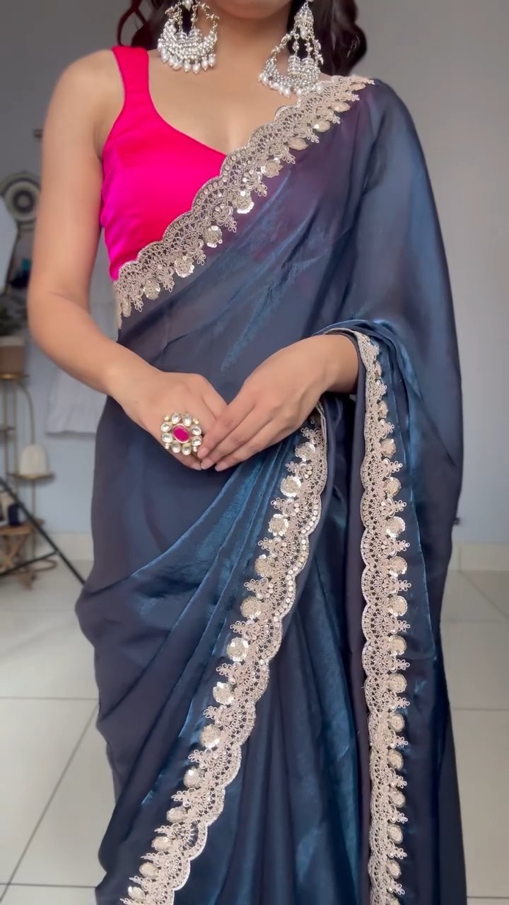 Graceful Fendy Silk Blooming with sequence border Saree