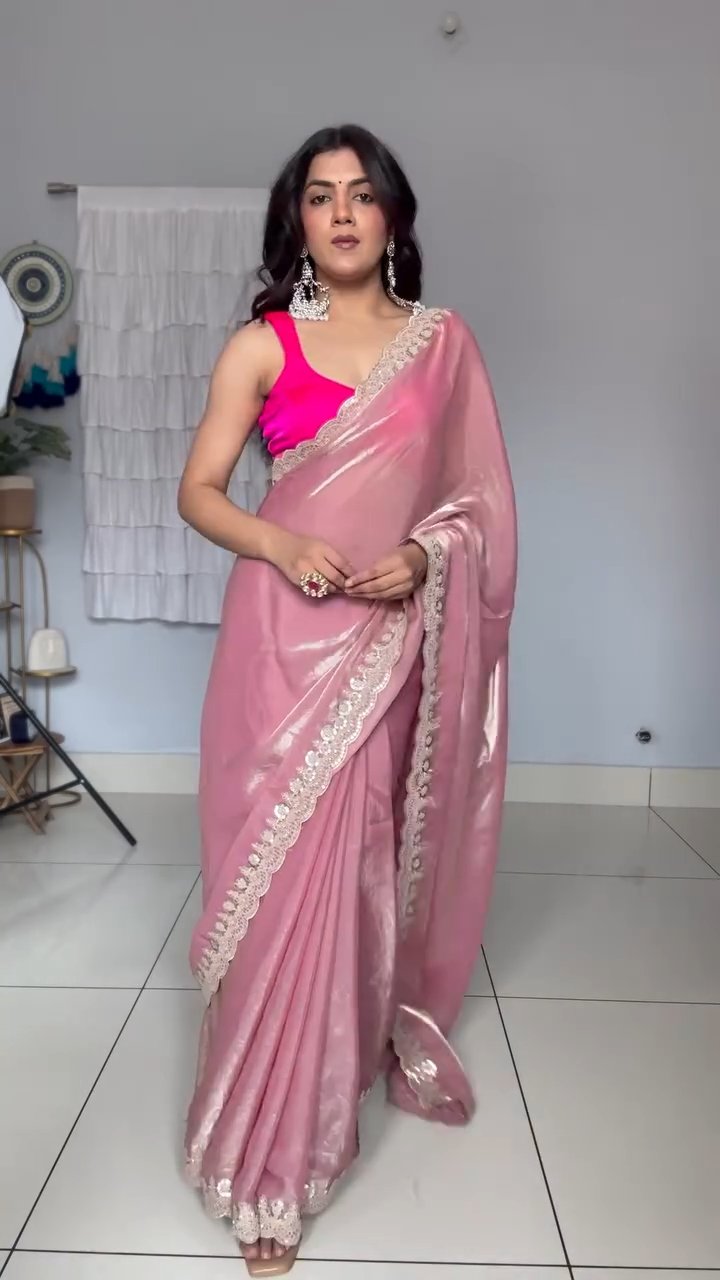 Graceful Fendy Silk Blooming with sequence border Saree