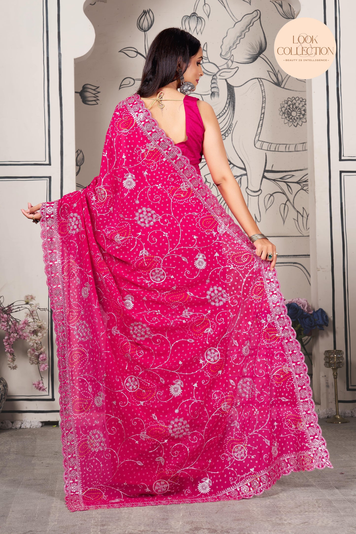 Georgette fabric With cording zari and sequence Work stunning saree
