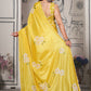Stunning New yellow Printed Pure Chinon Cutwork Saree