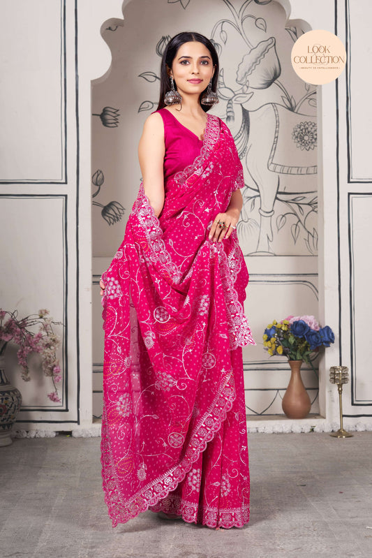 Georgette fabric With cording zari and sequence Work stunning saree