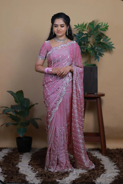 Premium Space Silk with Beads Work & Handwork Saree