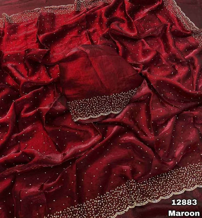 LUXURY Handcrafted Diamond work silk saree