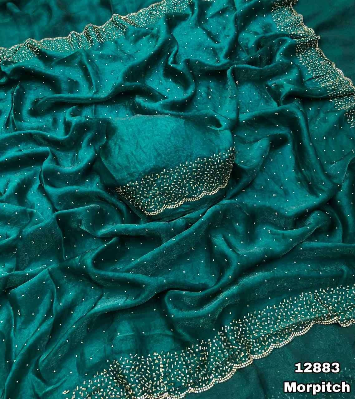 Pure Space Silk Saree with Original Jarkan Diamond Work