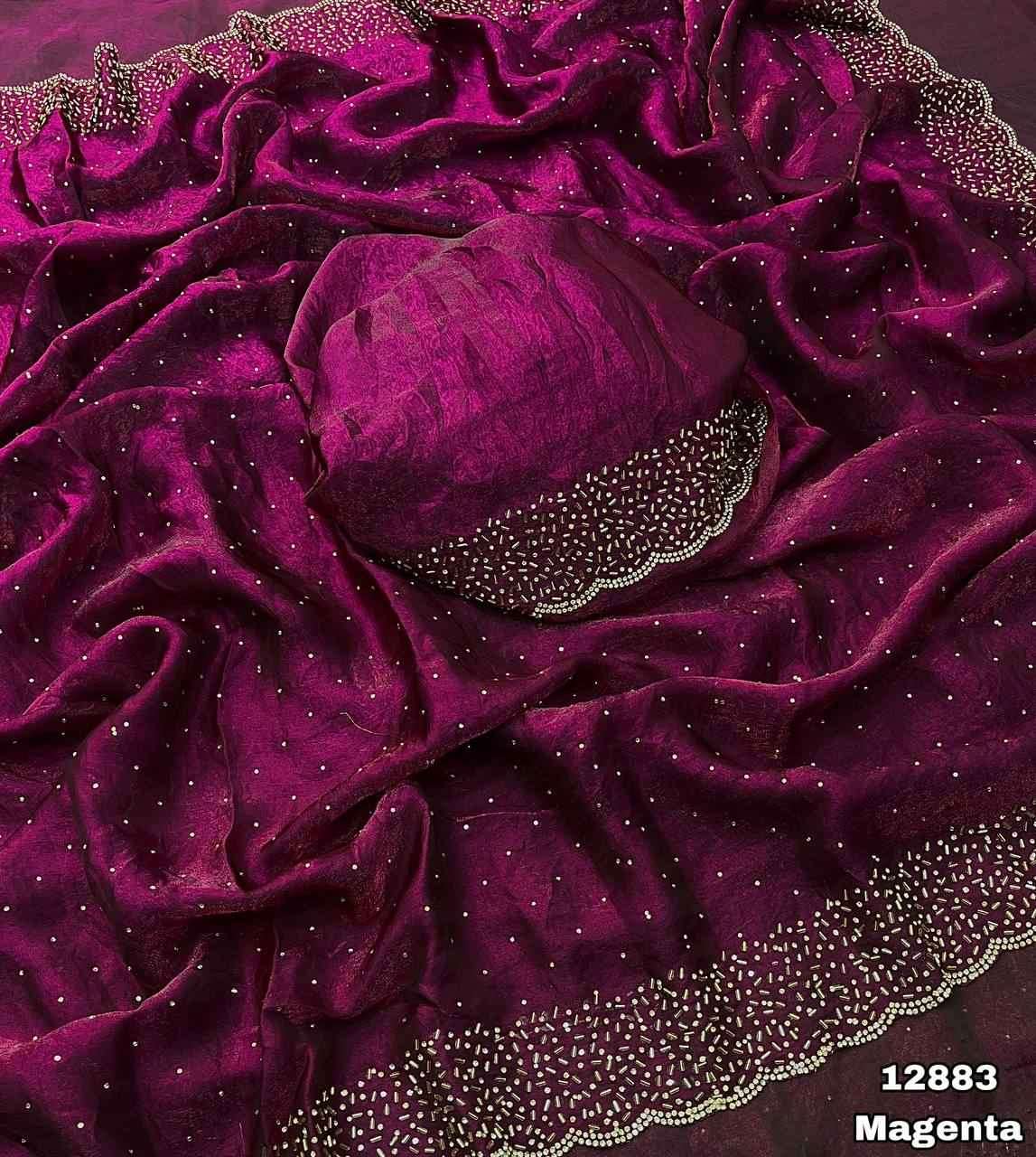 Pure Space Silk Saree with Original Jarkan Diamond Work
