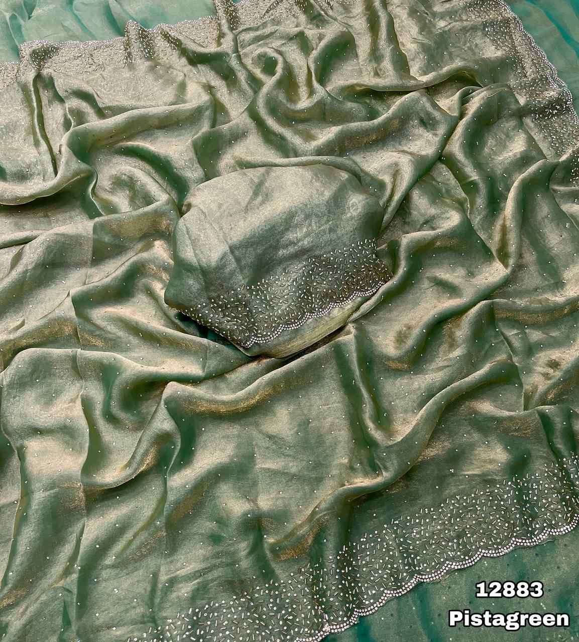 Pure Space Silk Saree with Original Jarkan Diamond Work