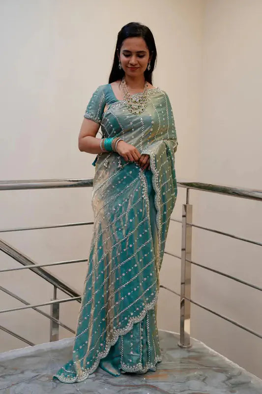 Luxurious Glam Handwork Saree Premium Space Silk with Beads Work