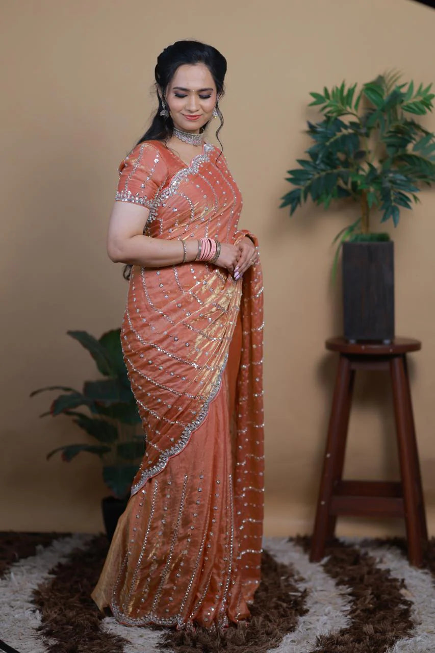 Luxurious Glam Handwork Saree Premium Space Silk with Beads Work