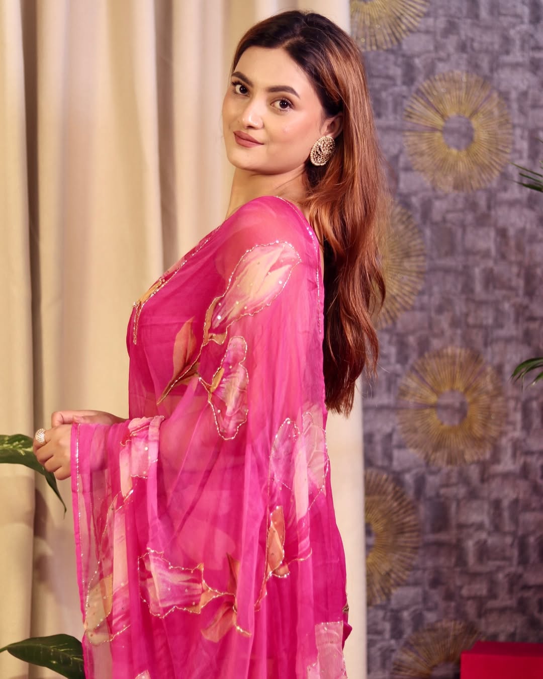 Presenting new colors in floral handwork saree