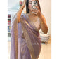 Delicately handcrafted Diamond work bring out the vibrancy of this pink silk saree.
