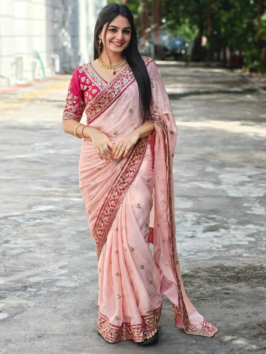 Premium Soft Rangoli Silk Saree with Sequins & Dori Embroidery Work