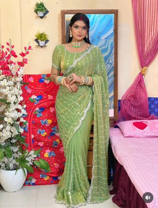 Premium Space Silk with Beads Work & Handwork Saree